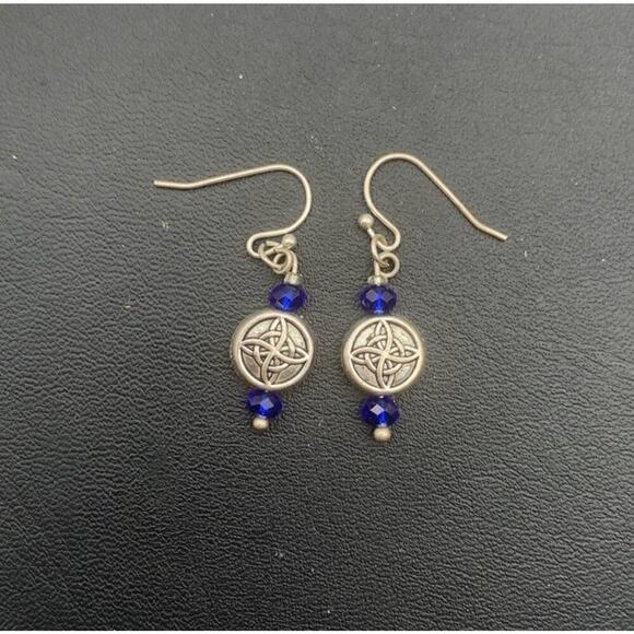 Silver Tone With Blue Beads Celtic Dangle Earrings - Picture 1 of 3